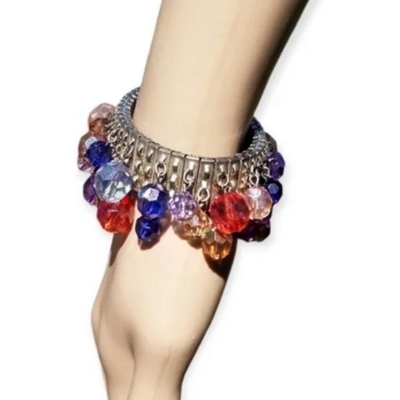 1950S CHA CHA COLORFUL BEAD CHARMED EXPANSION BRACELET - Picture 2 of 5